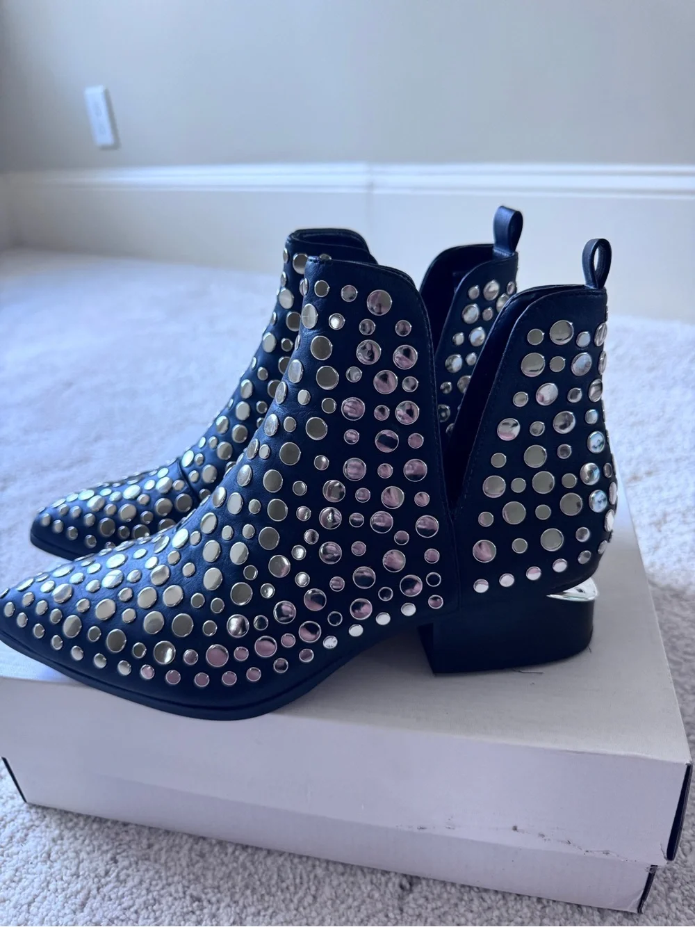 Renata Black Studded Leather Ankle Boots